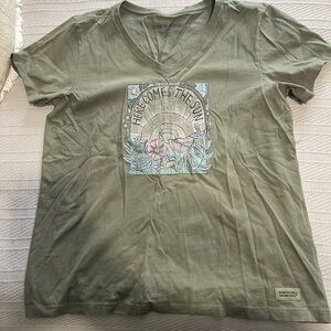 Life Is Good Khaki Women's Tee with Sun Graphic